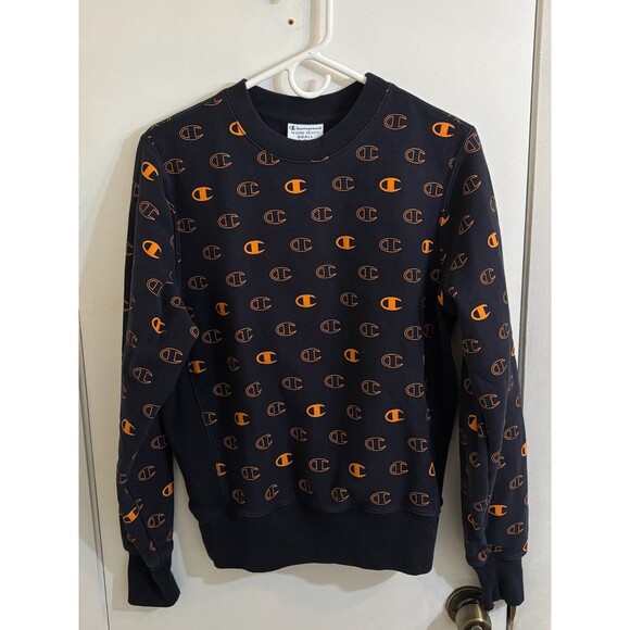 Champion Other - Men's Champion Reverse Weave All Over Print Sweatshirt Small Navy & Orange